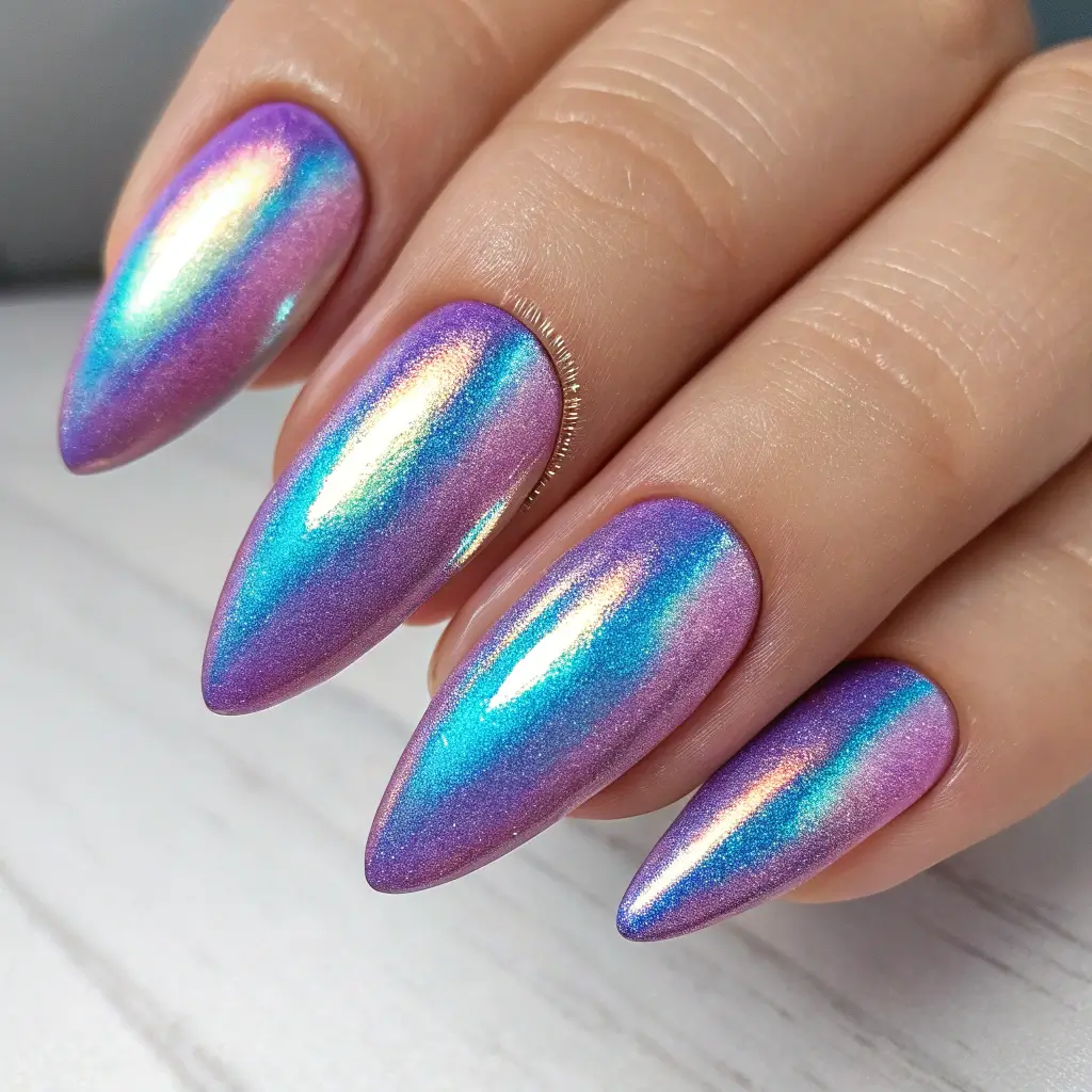 5 holographic aurora holographic almond nails s