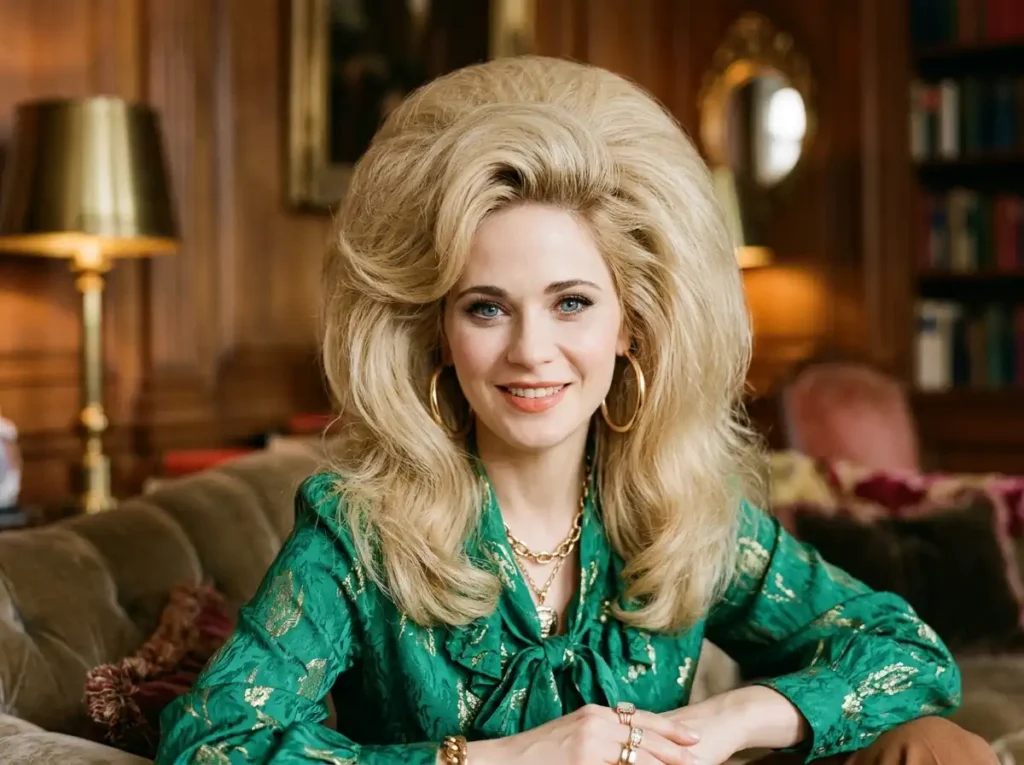 Zooey Deschanel hairstyles evolution featuring a blonde no-bangs voluminous look.
