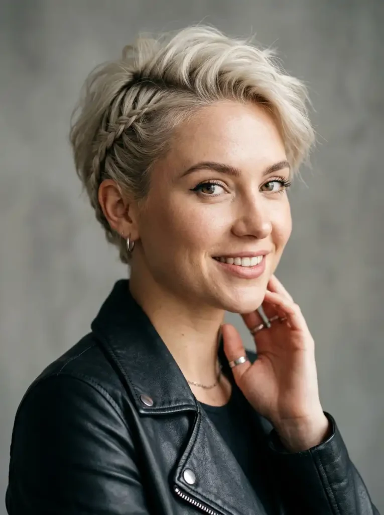 Side braided pixie hairstyle for women