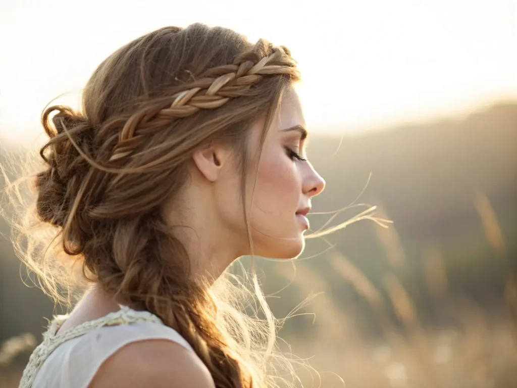 prompt side profile of woman with romantic braid