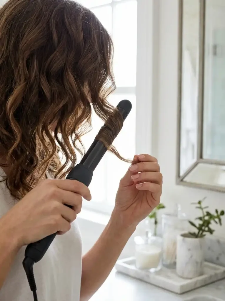 Curling wand without clamp creating soft natural waves
