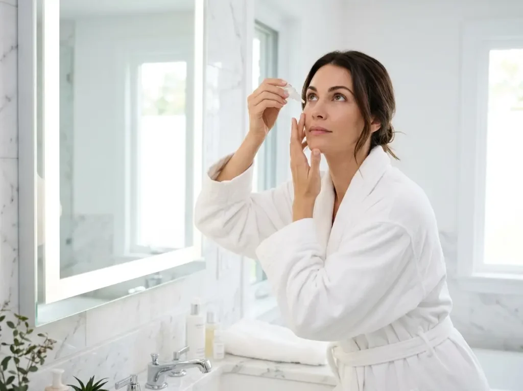 Using eye drops to manage dry eyes associated with rheumatoid arthritis.