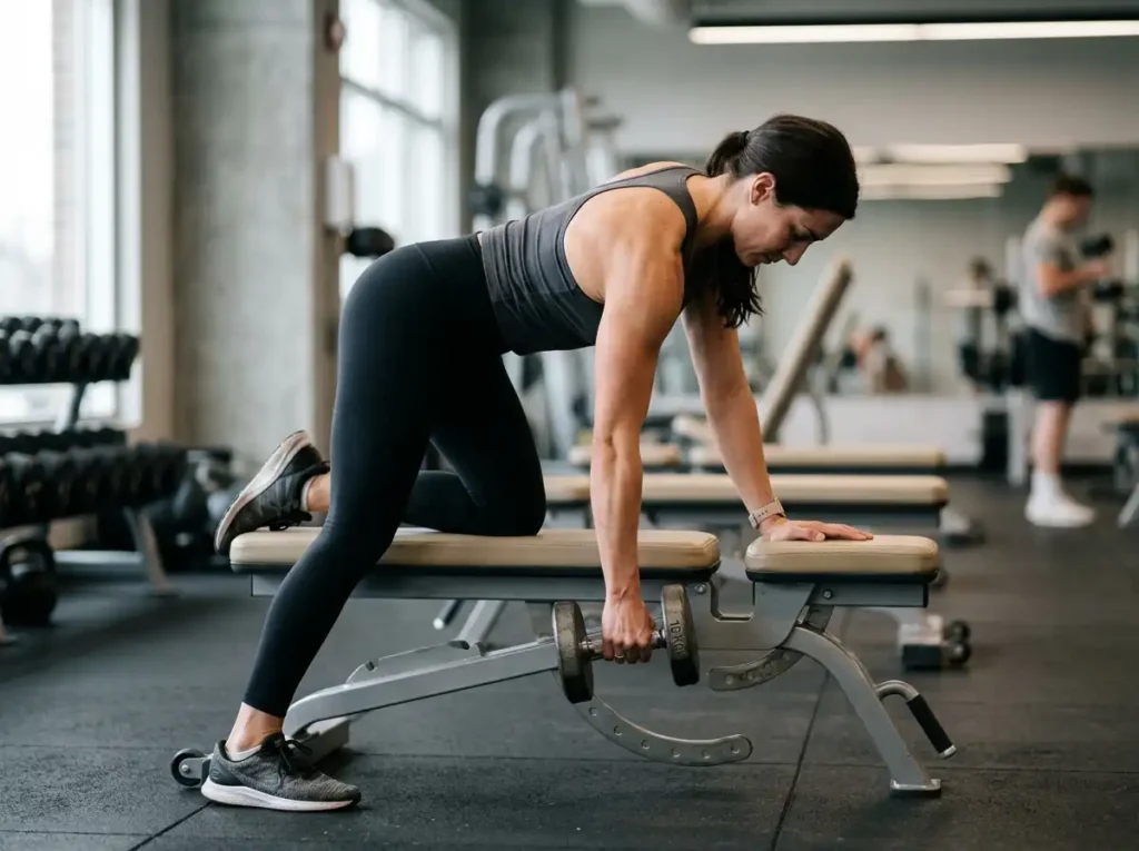 Single-arm dumbbell row to fix back muscle imbalances.