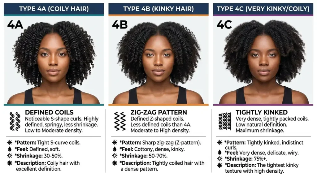Difference between 4A 4B and 4C hair types