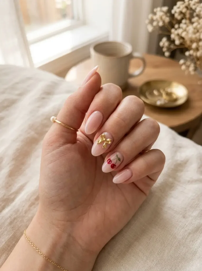 Minimalist and cute pink nail designs with micro 3D motifs.