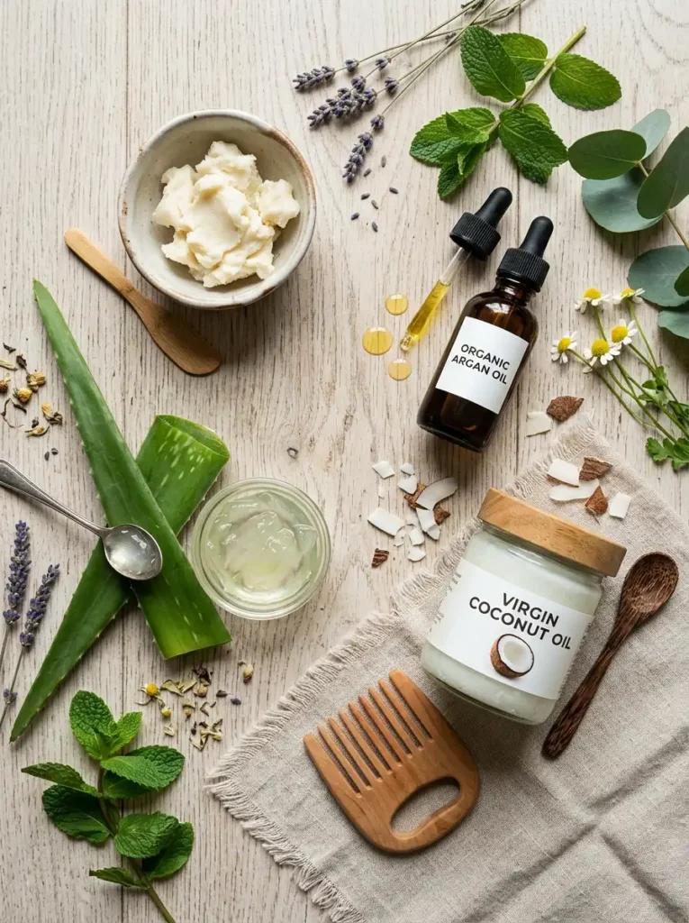 Natural ingredients for curly hair, Woman with hair is curly showing healthy defined curls
