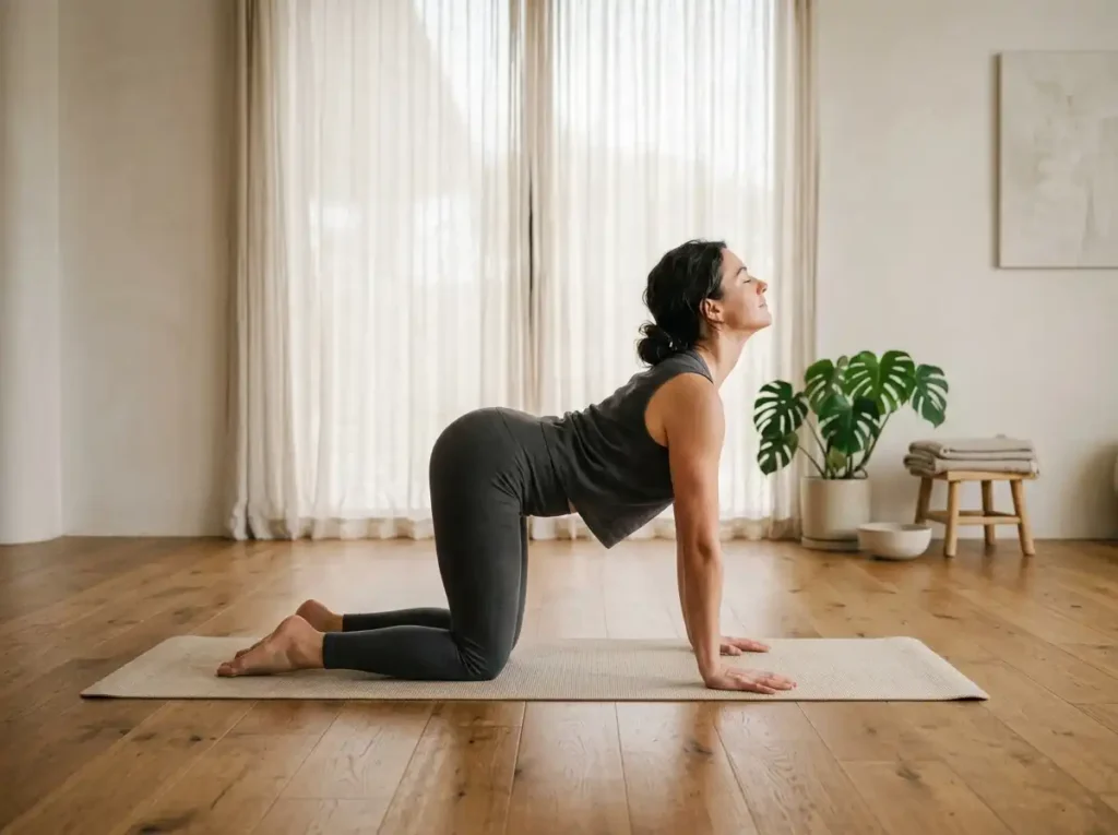 Back stretches for lower back pain relief during warmup.
