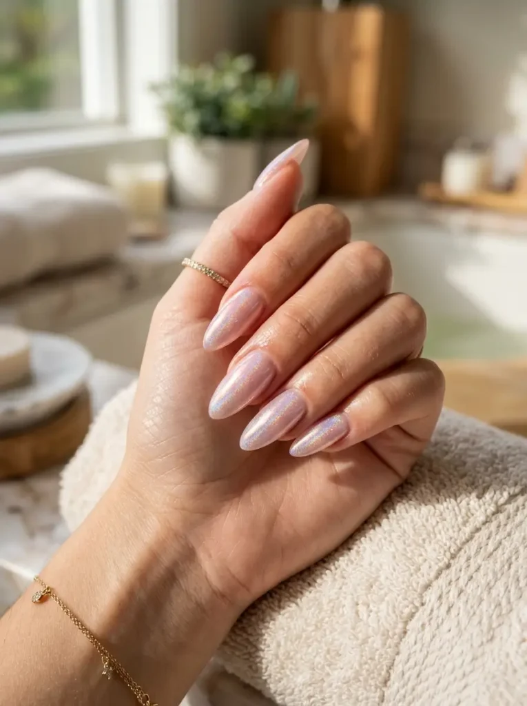 nail trends: Translucent rose quartz glazed pink nail designs for 2025.