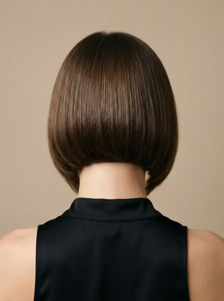 Bob hair back view of clean inverted bob haircut