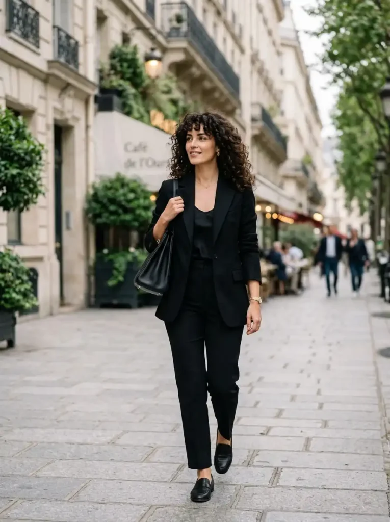 High-fashion portrait of curly hair with soft birkin-inspired bangs