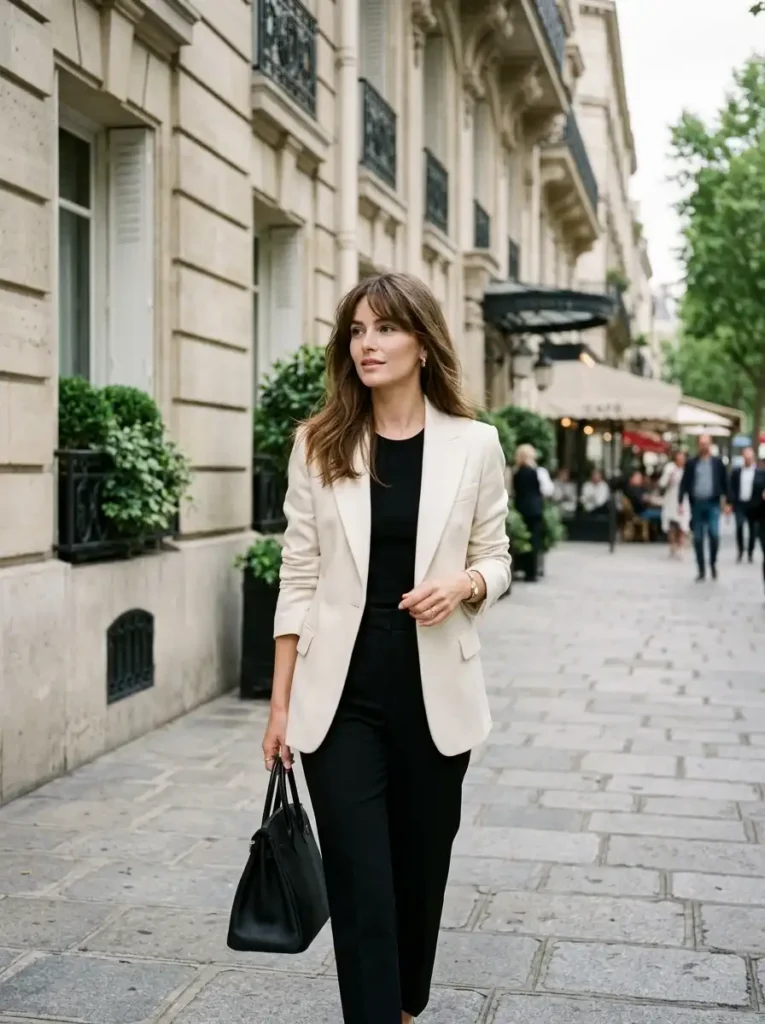 Airy birkin bangs on fine shoulder-length hair in a fashion editorial portrait