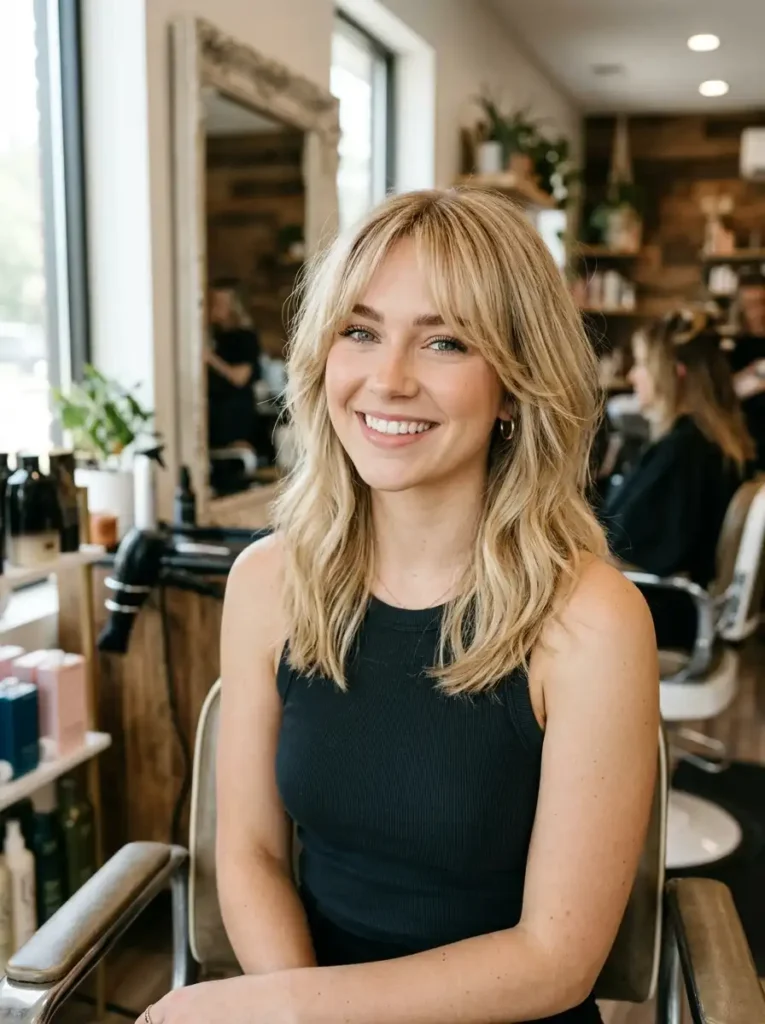 shoulder length haircuts with curtain bangs and layers