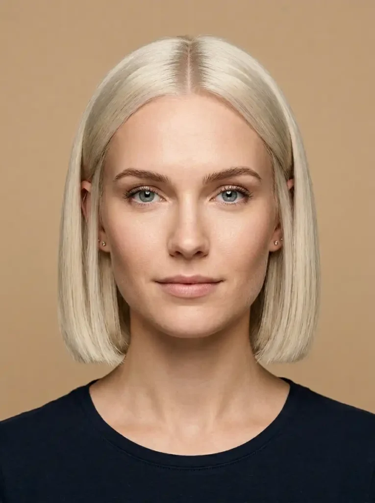 Classic blunt bob haircut on thin hair creating a thick and full perimeter.