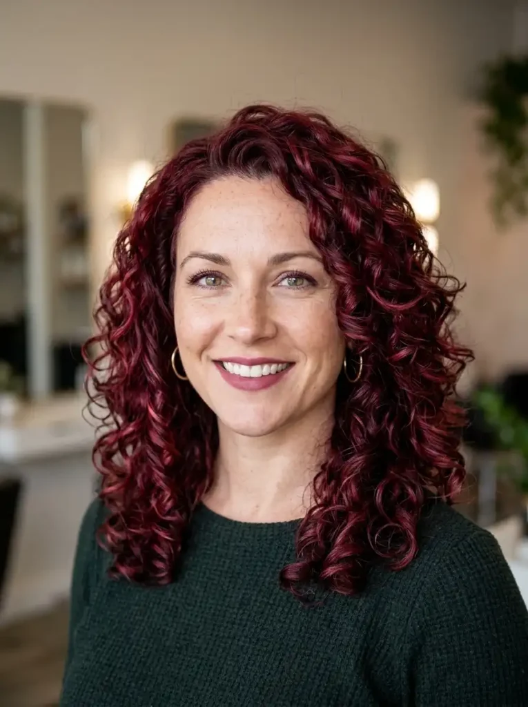 cranberry red hair color with curls