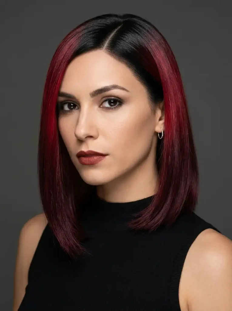 dark red hair with black roots