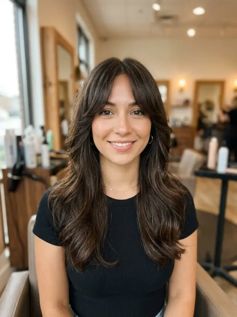 long layers with curtain bangs real hairstyle