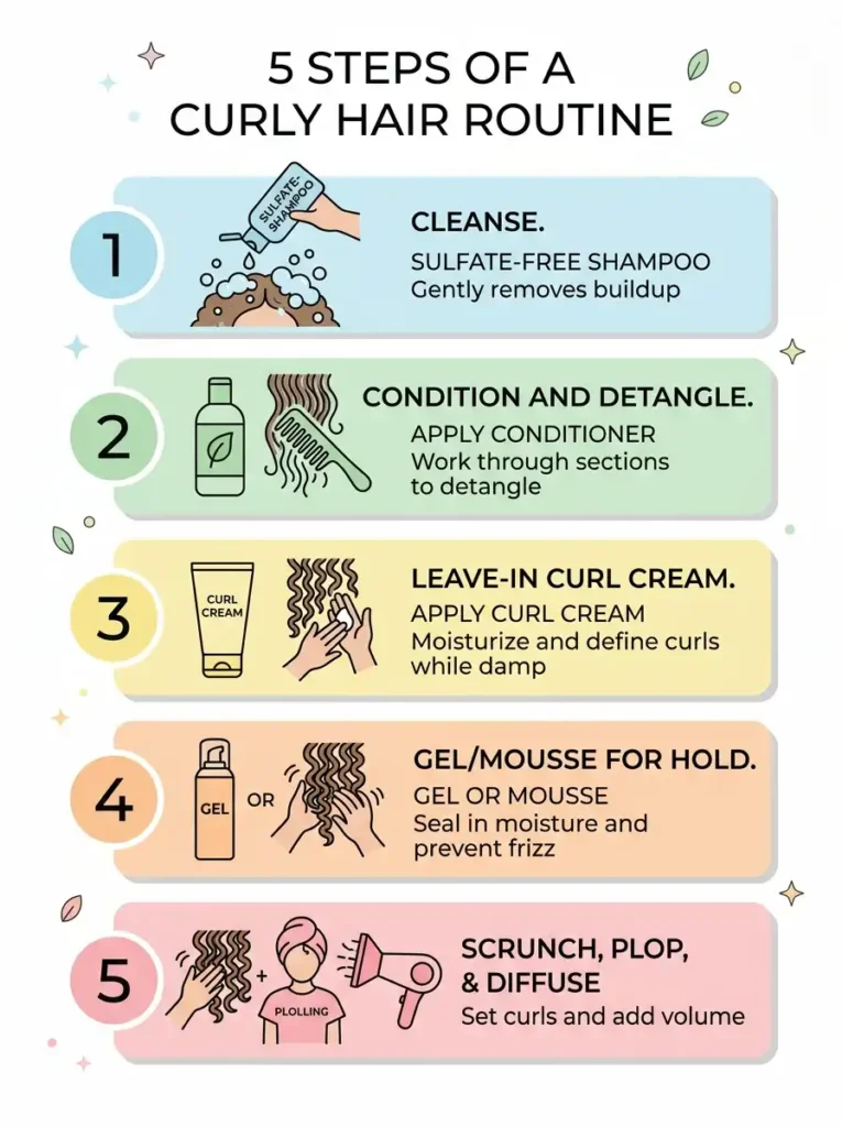 correct order for curly hair routine cleanse condition leave in gel scrunch